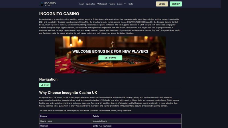 From the First Spin to the Final Bet: Why Incognito Casino UK Stands Out in United Kingdom